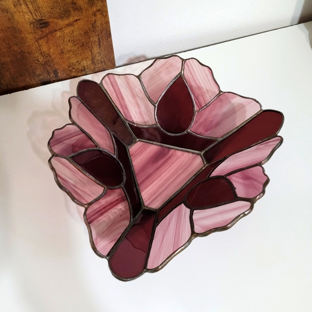 Vintage Stained Glass Floral Art Bowl